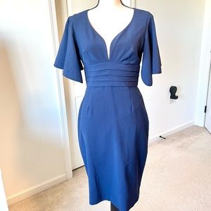 Sheath Dress From BLACK HALO with Flutter Sleeves and Deep V Pleated Wai…